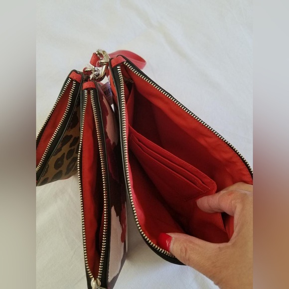 Coach Pouch Trio Watermelon Multi Colors Pvc Coated Canvas Wristlet - Picture 4 of 5